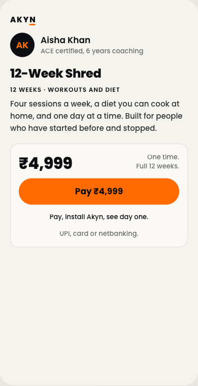 The course page a client sees from your link, with the price and one Pay button