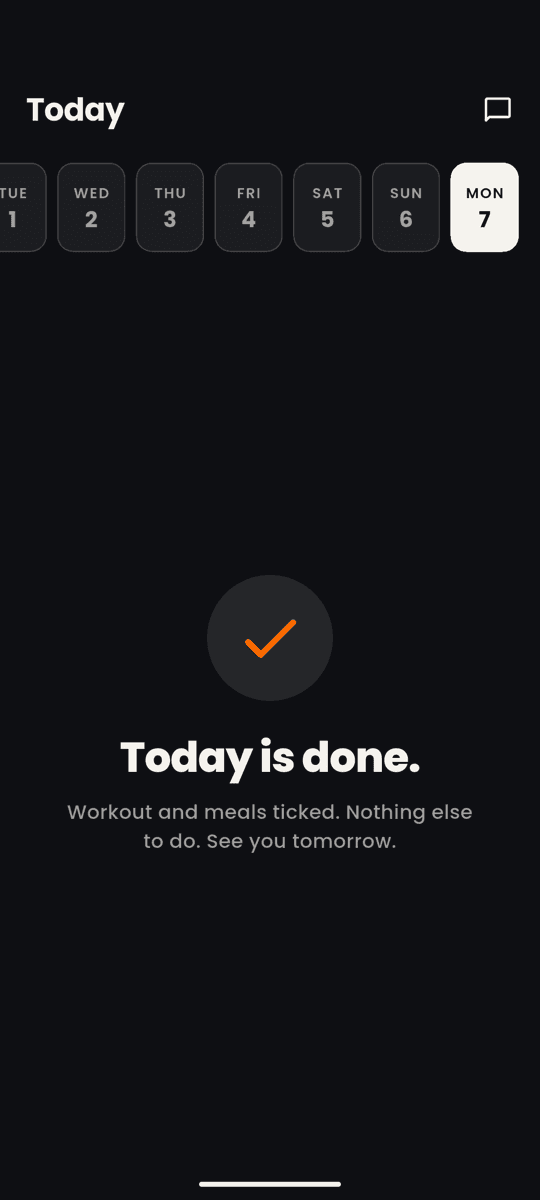 Today is done: the screen a client sees after finishing the day